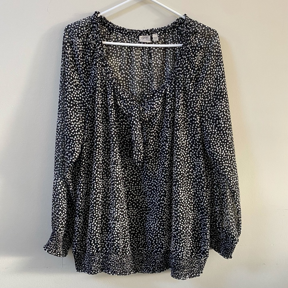 Esprit Women's Black & White Polka dot peasant blouse Size XL